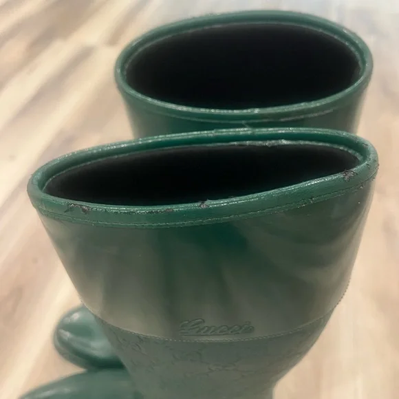 GUCCI Green Monogram GG Supreme Rain Boots Knee Calf High sz. 36 - Picture 8 of 15